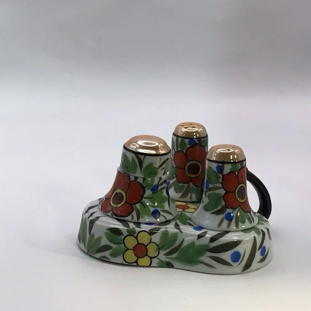 VTG/Antique Japanese‎ Lusterware Hand Painted Condiment Set